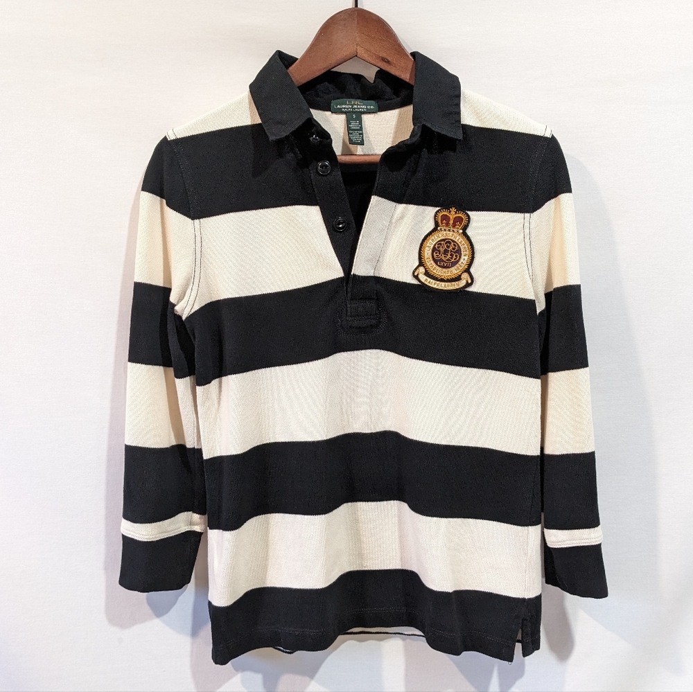 Lauren Ralph Lauren 100% Cotton Striped Rugby 3/4 Shirt Size Small - Picture 2 of 12